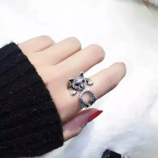 戒指-招財貓 個性時尚復古貓咪開口戒尾戒