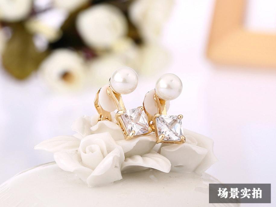 【超值耳環】李多海同款  氣質方塊鋯石珍珠耳夾