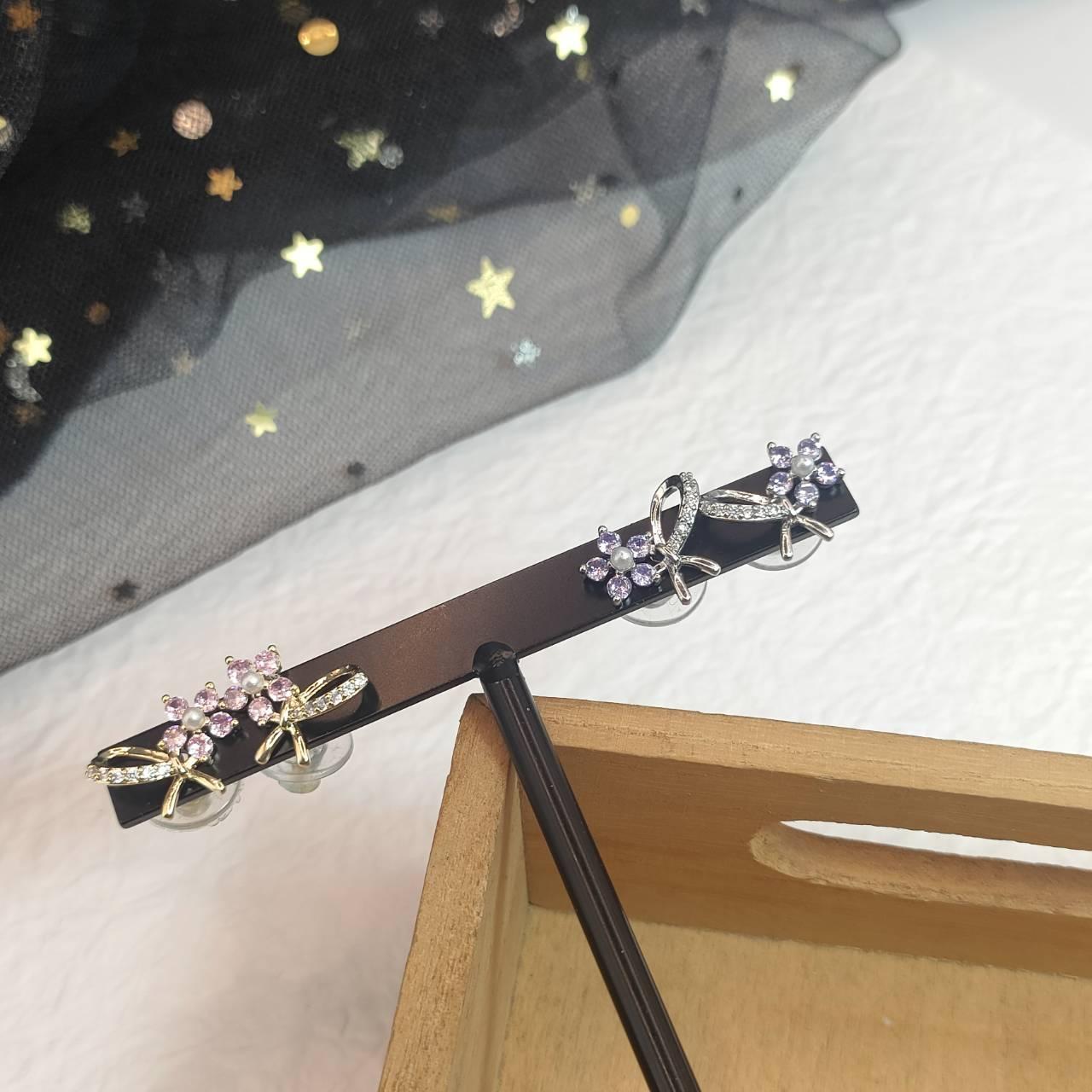 【超值耳環99】浪漫蝴蝶結鋯石花朵小耳釘