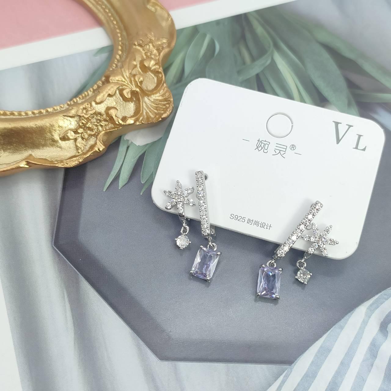 【超值耳環】氣質紫色方鋯閃亮小花耳環