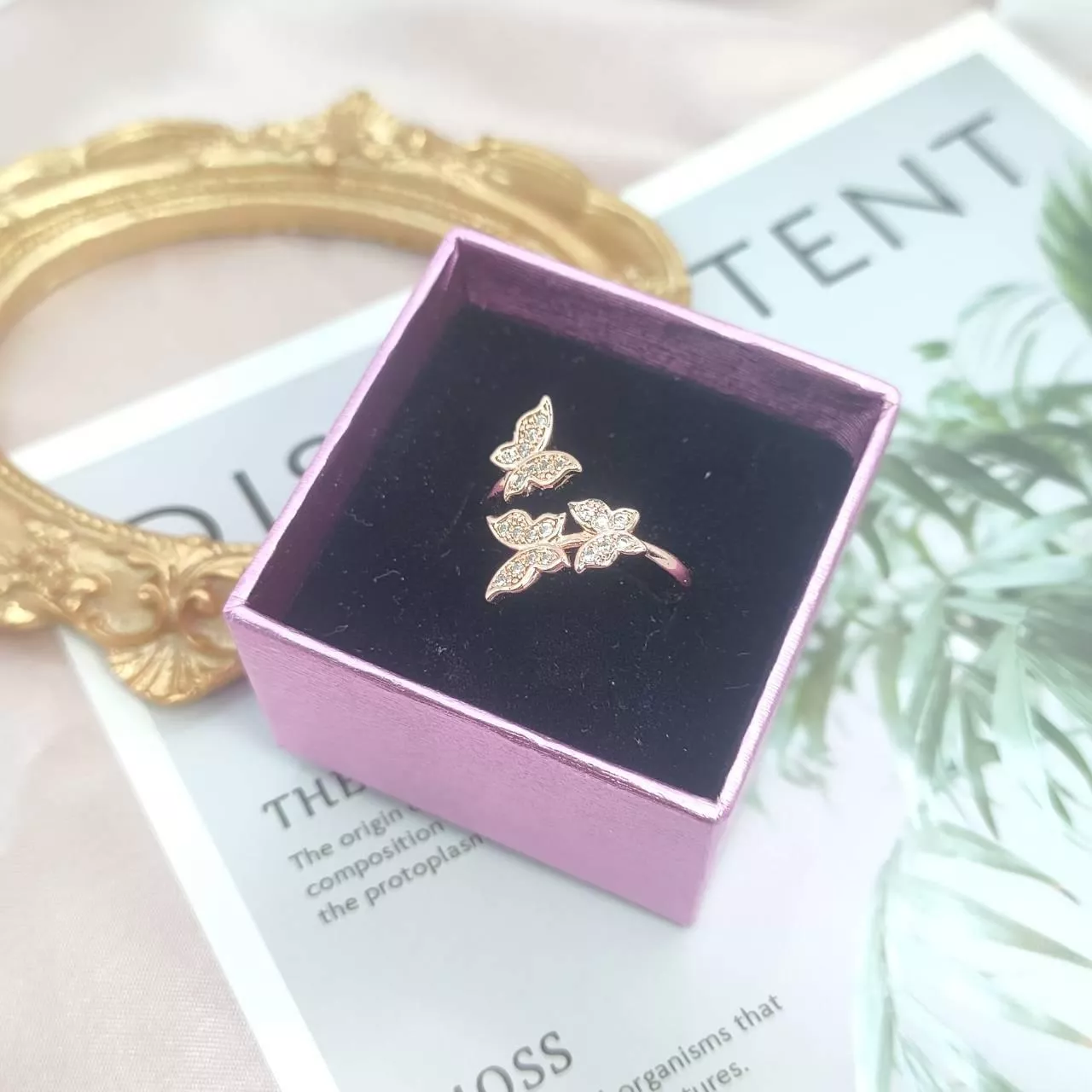 【超值戒指】玫瑰金蝴蝶愛心花朵個性線條開口戒