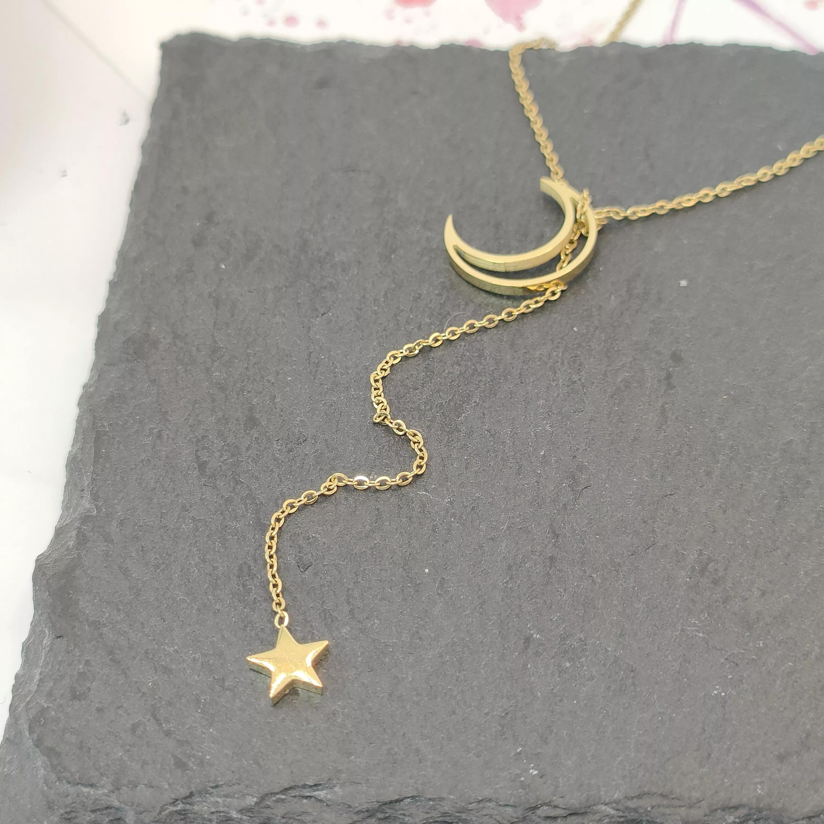 【超值項鍊99】金屬冷淡風燦爛星月Y字鍊鈦鋼項鍊