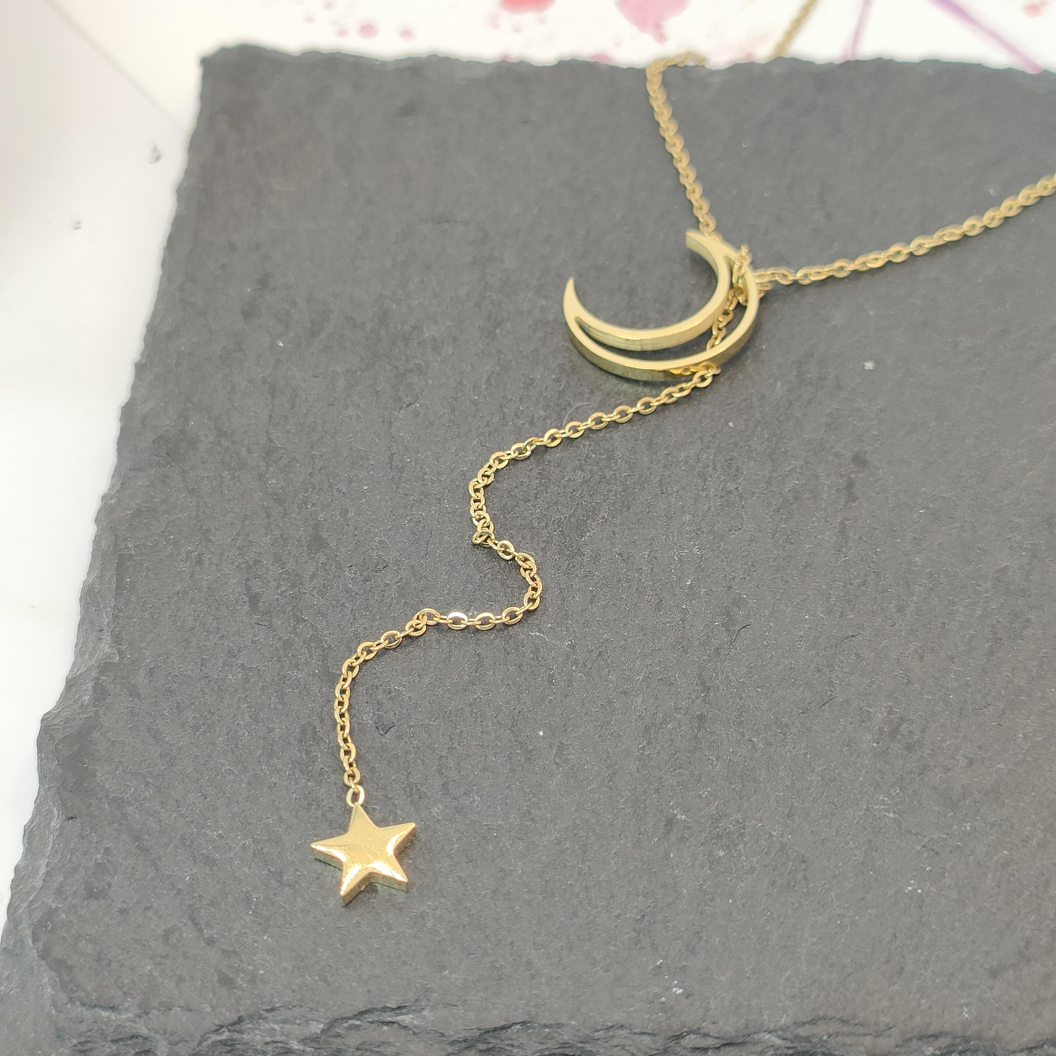 【超值項鍊99】金屬冷淡風燦爛星月Y字鍊鈦鋼項鍊