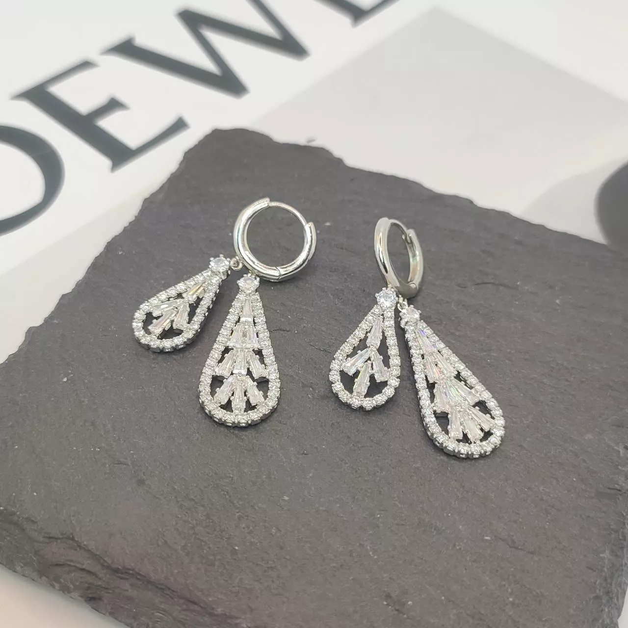 耳環-閃亮雙層水滴鋯石耳扣