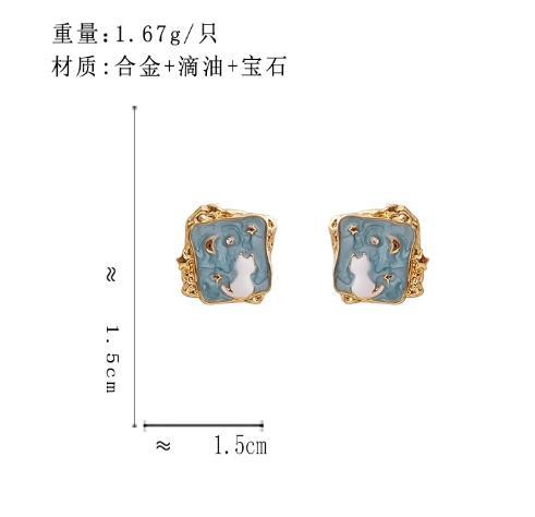 【超值耳環69】童趣風月亮可愛貓咪方塊銀針耳環