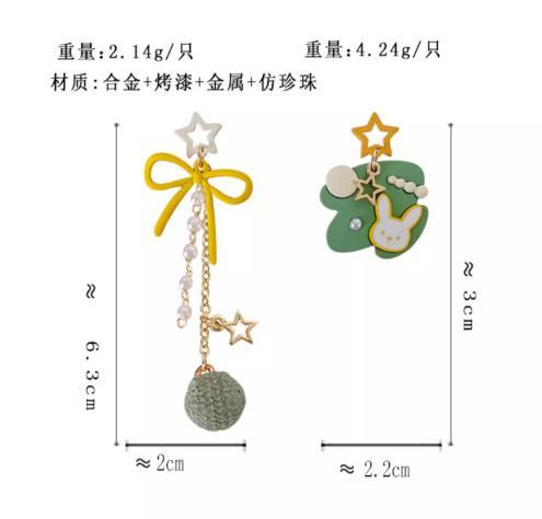 【超值耳環99】趣味設計款貓咪兔子蝴蝶結不對稱銀針耳環