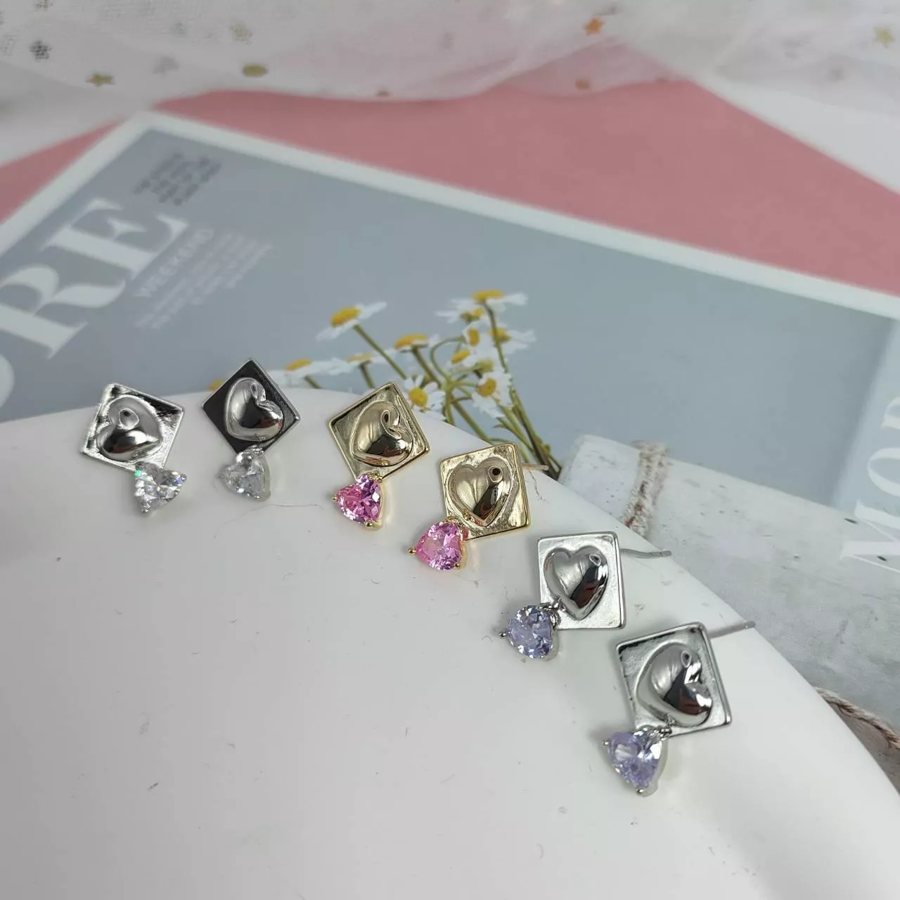 幾何愛心鋯石垂墜耳環｜約會穿搭必備