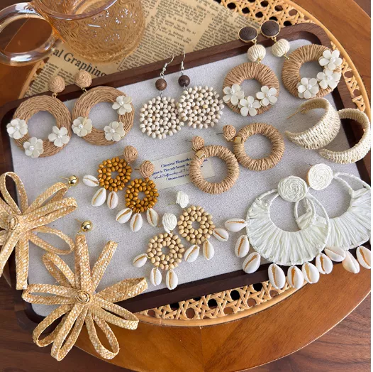 藤編貝殼耳環｜海島風・度假穿搭必備