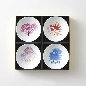 日本製【MARUMO TAKAGI】美濃燒 冷感變色 日本四季圖案 平盃套組 清酒杯 70cc