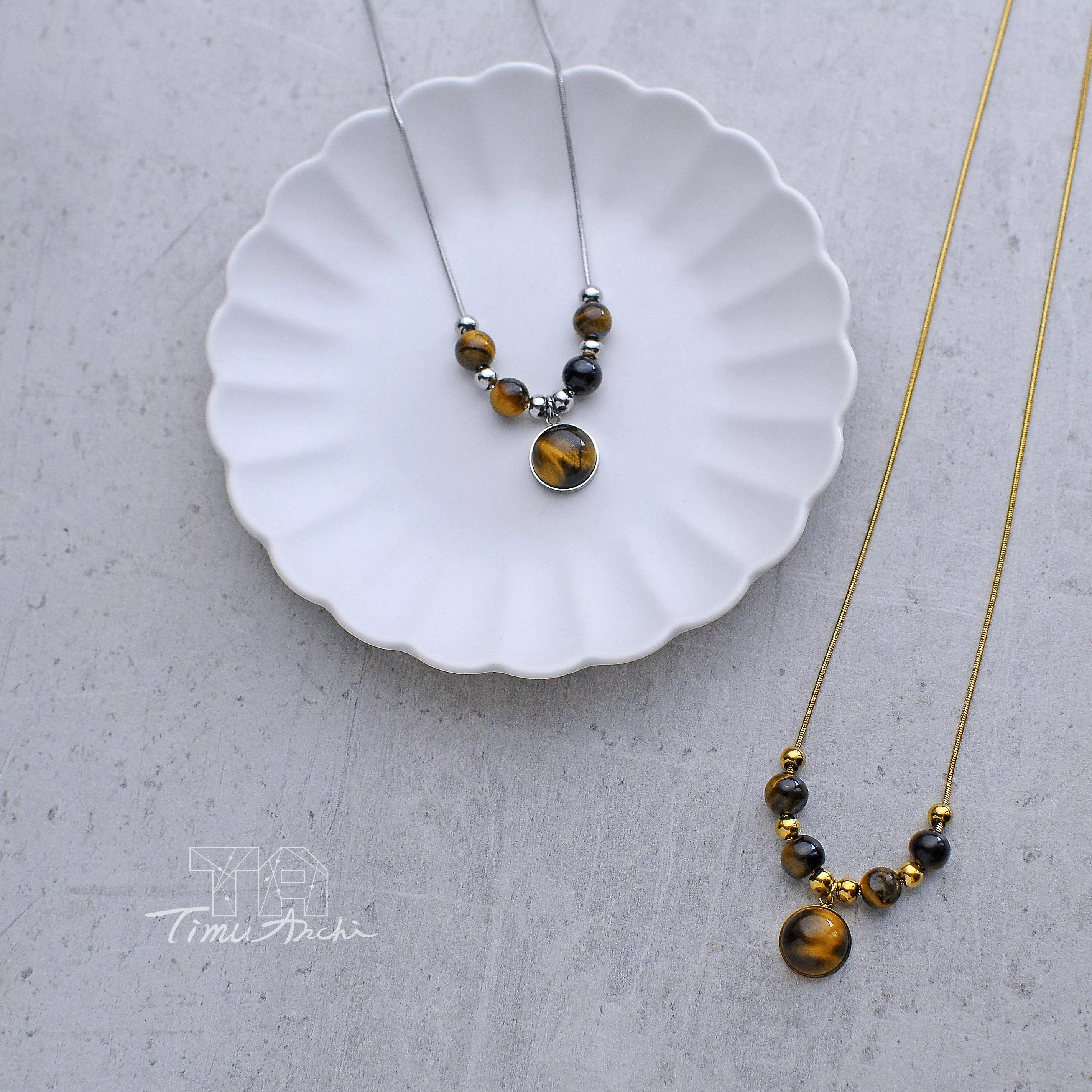 種子圓虎眼石不鏽鋼項鍊