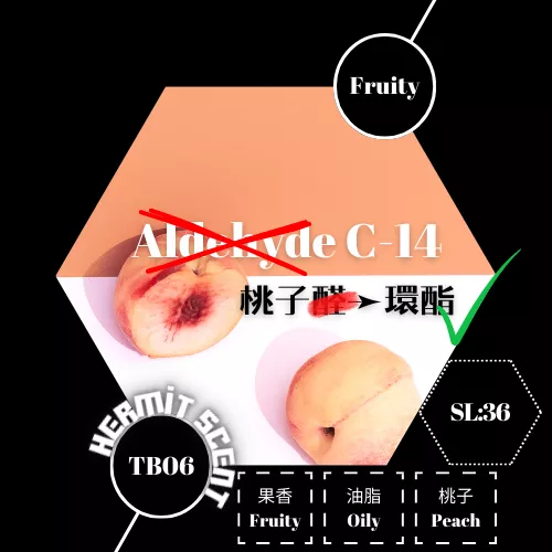 TB06 ║ Aldehyde C-14 桃醛 也不是醛 而是5環酯 用於調香 桃子呈現最佳的是6環的 ║ 104-67-6