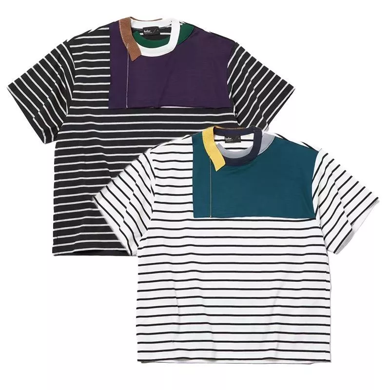 23SS KOLOR 阿部潤一限定日系雙色純棉雙色不規則拼接圓領短袖T卹