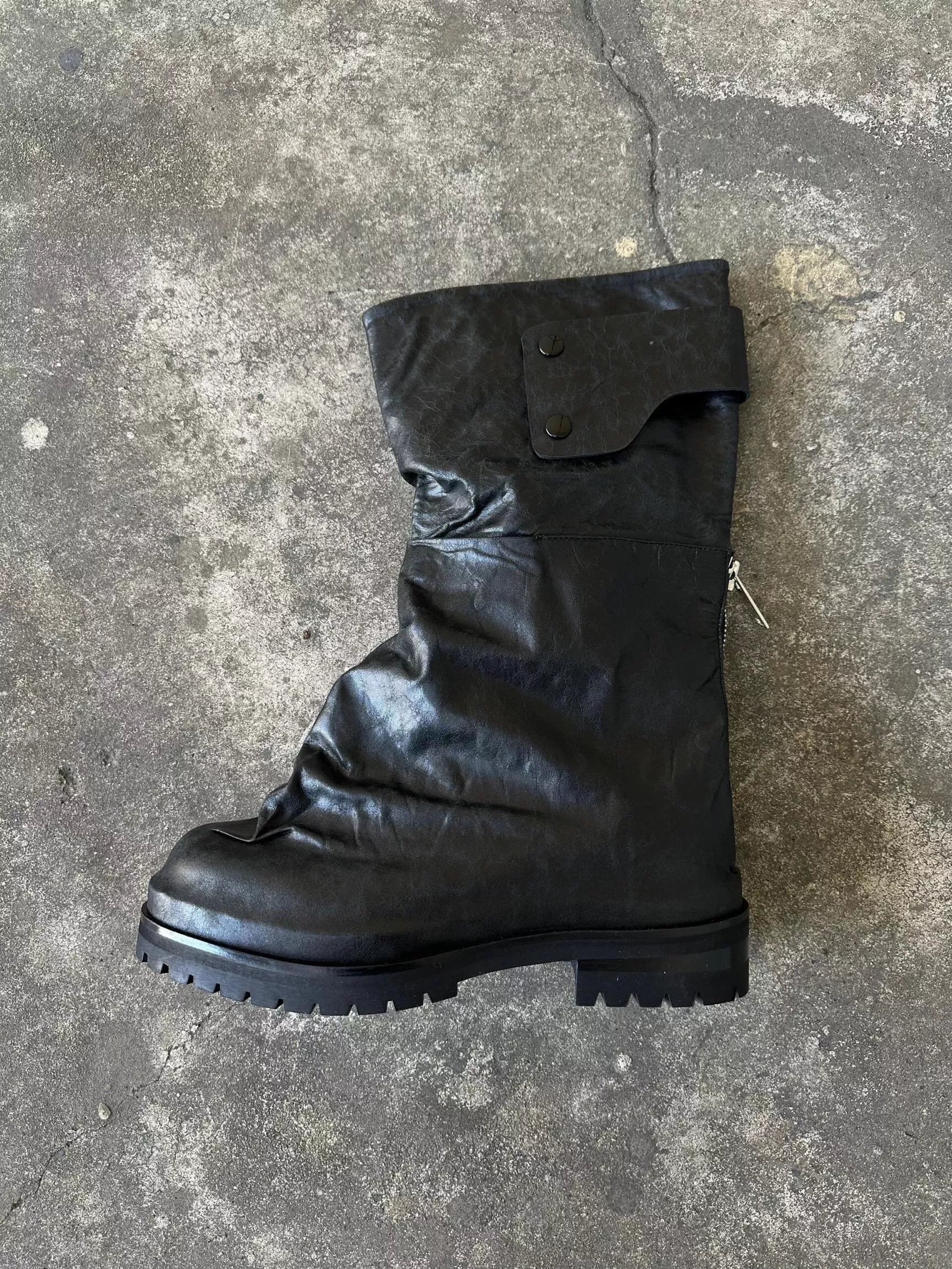 復古做舊增高長筒騎士靴暗黑褶皺寬鬆中筒切爾西靴424型男騎士靴平替款