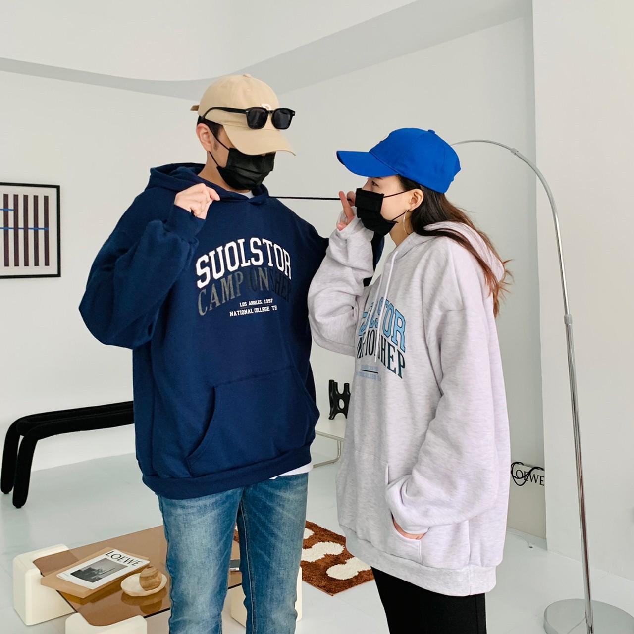 韓國美式SUOLSTOR英字刷毛帽T