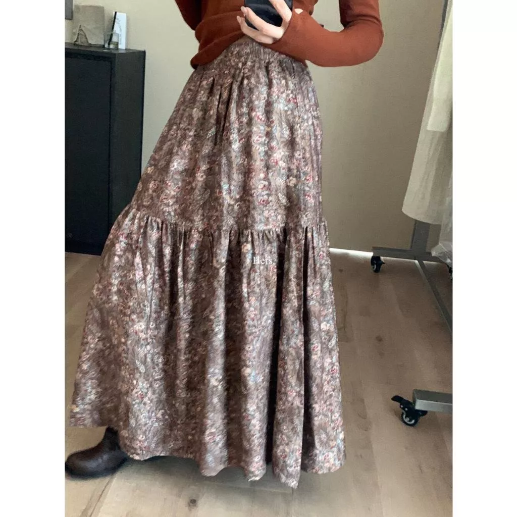 豬豬貓【Hers】復古風格小眾印花半身裙