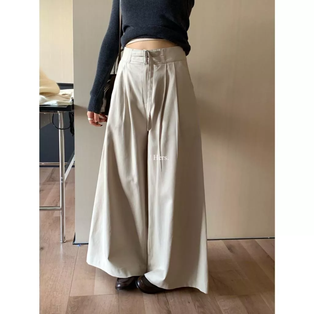 豬豬貓【Hers】日常百搭雙調節設計腰頭@高腰闊腿休閒褲