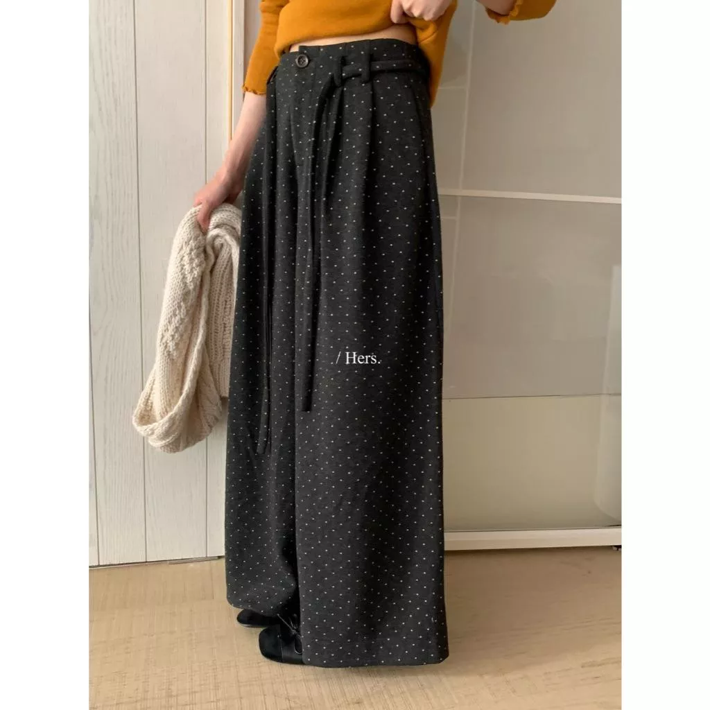 豬豬貓【Hers】簡約韓系日常百搭波點休閒褲(配腰繩)