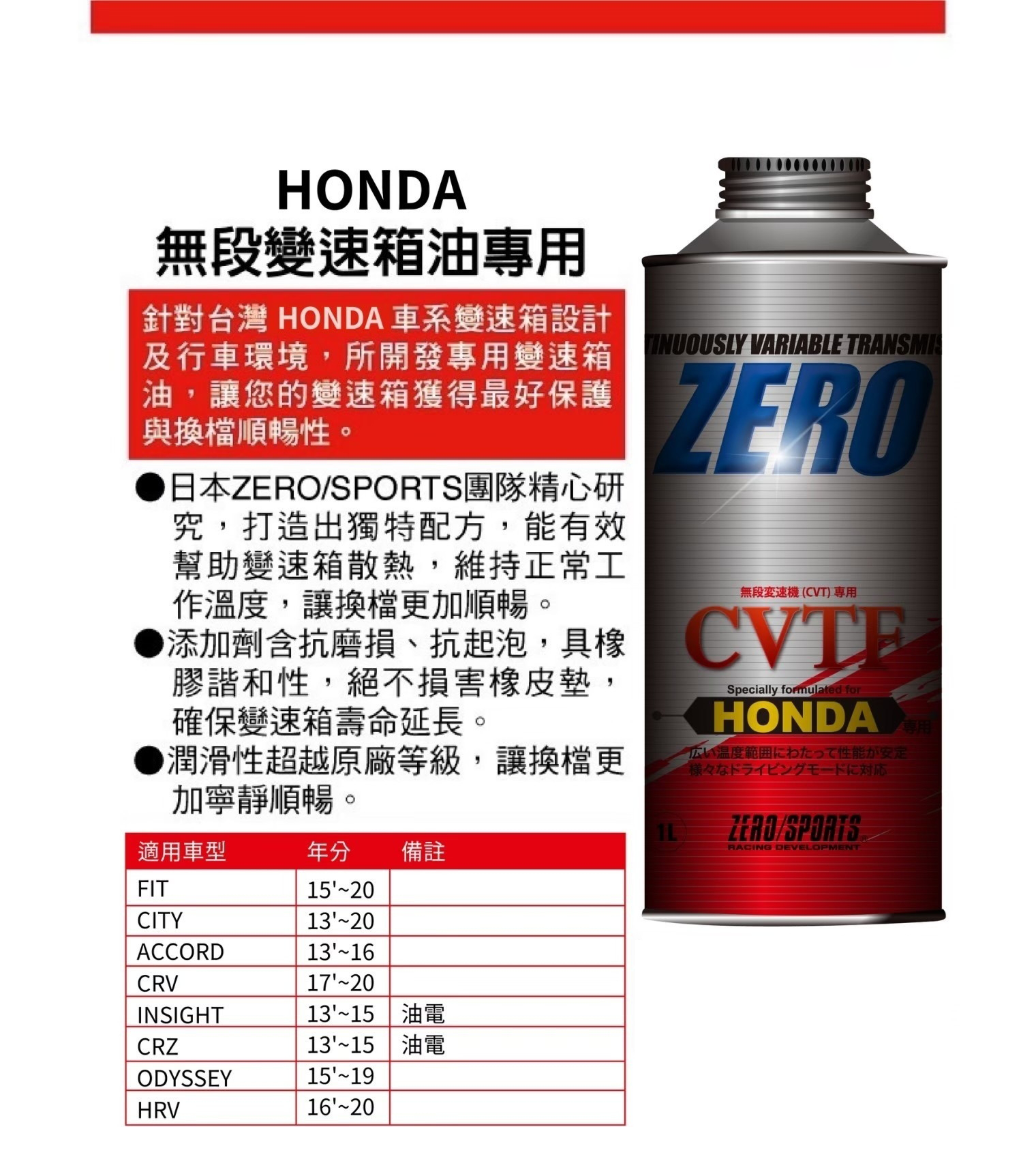 ZERO/SPORTS HONDA 專用無段變速箱油