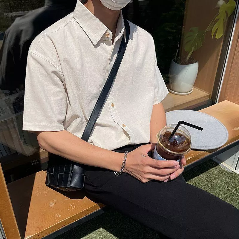 韓版純色短袖襯衣