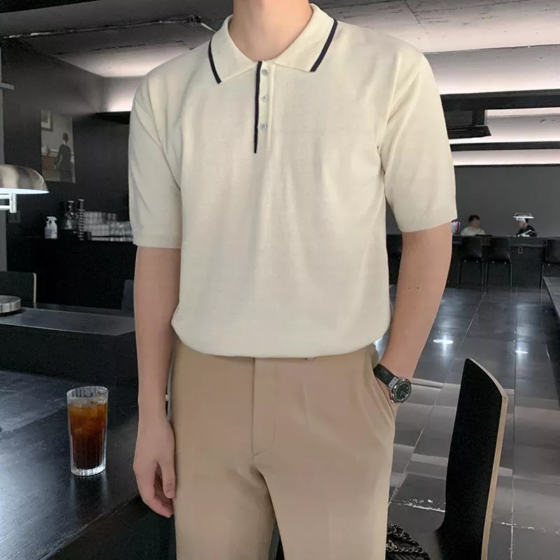 韓版薄款POLO領針織短袖T恤/2色入