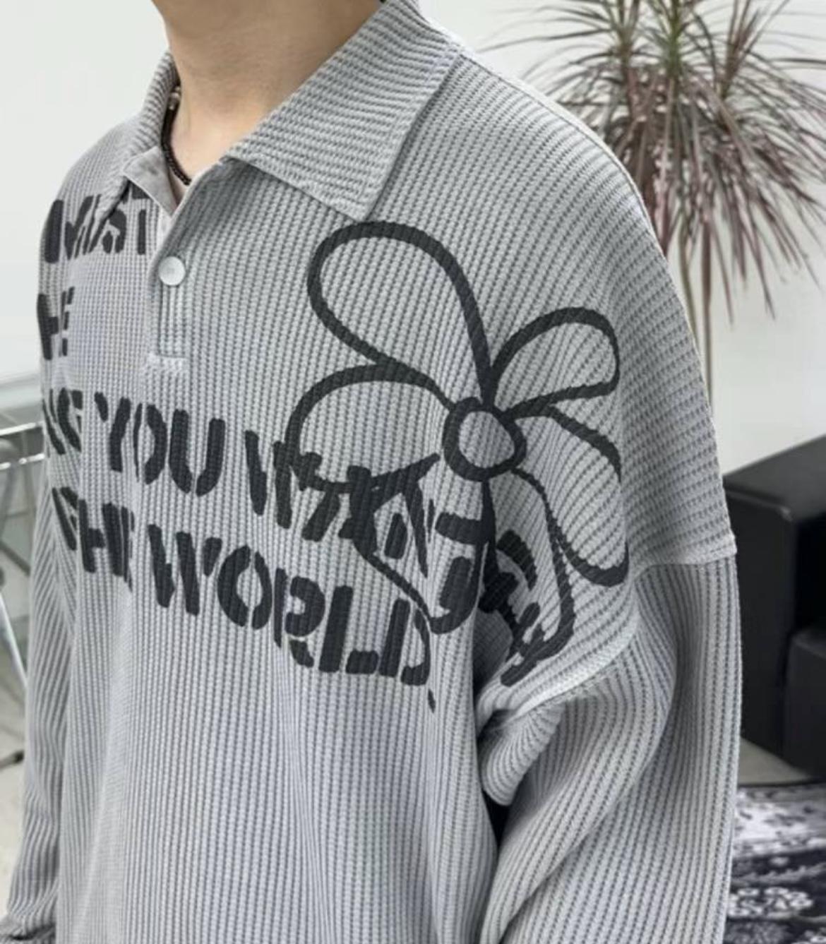 【JA】韓國🇰🇷針織 開領寬鬆 中性 小花長袖上衣