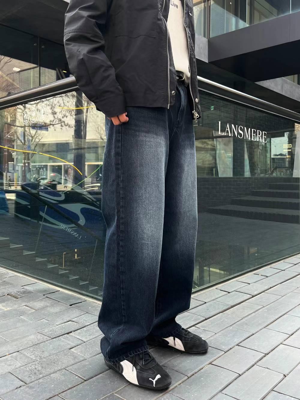 【JA】韓國🇰🇷深藍 刷色 Baggy jeans 復古款 寬版牛仔褲