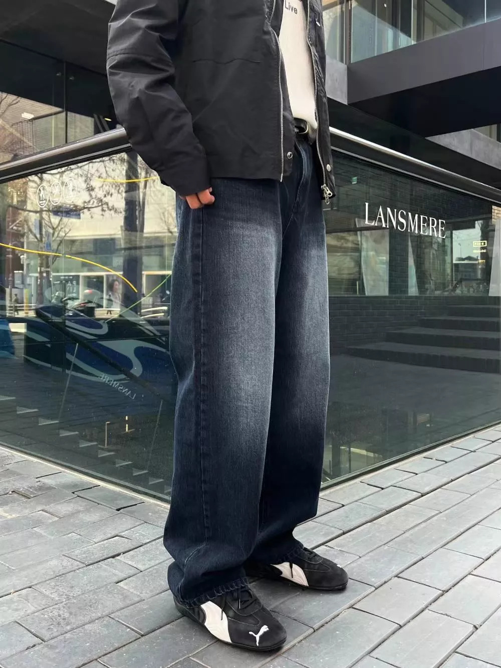 【JA】韓國🇰🇷深藍 刷色 Baggy jeans 復古款 寬版牛仔褲