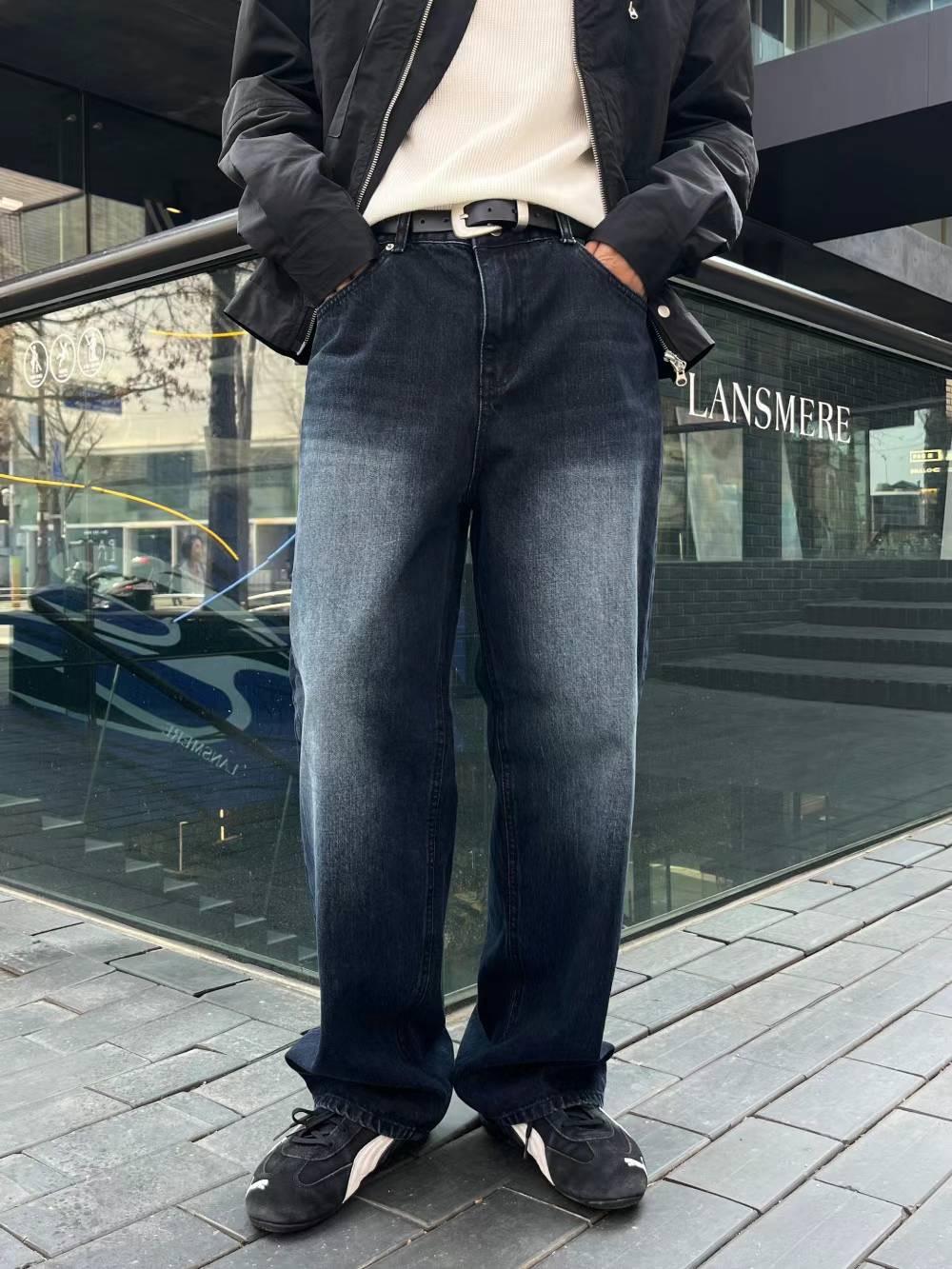 【JA】韓國🇰🇷深藍 刷色 Baggy jeans 復古款 寬版牛仔褲