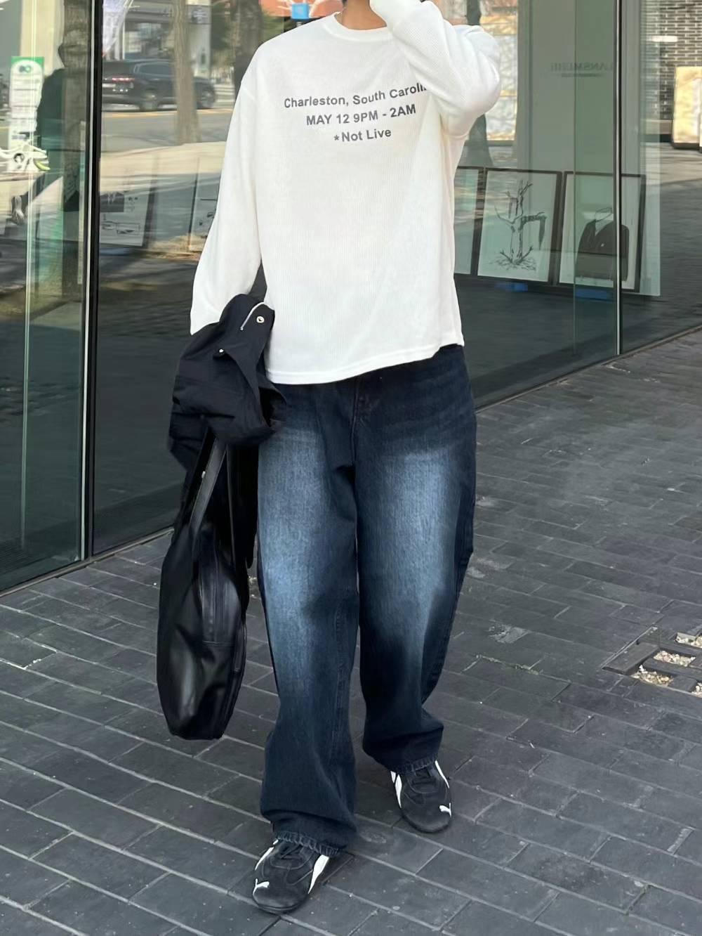 【JA】韓國🇰🇷深藍 刷色 Baggy jeans 復古款 寬版牛仔褲