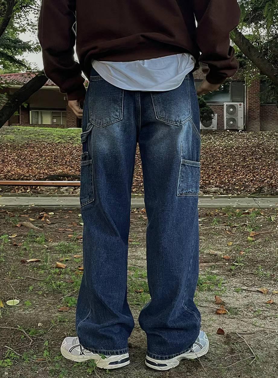 【JA】韓國🇰🇷水洗刷色 側口袋 工裝休閒板 Baggy jeans寬牛仔褲