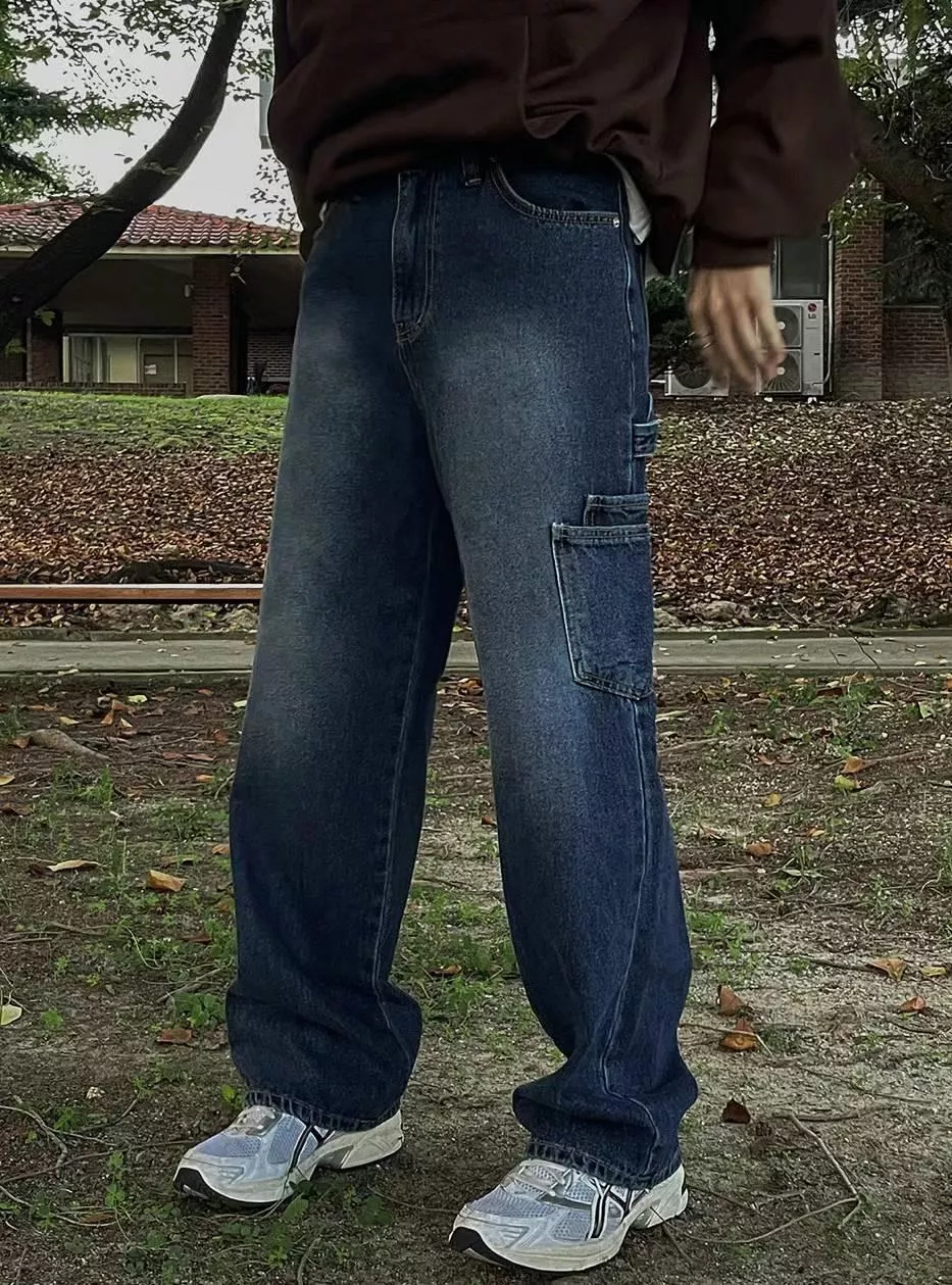 【JA】韓國🇰🇷水洗刷色 側口袋 工裝休閒板 Baggy jeans寬牛仔褲