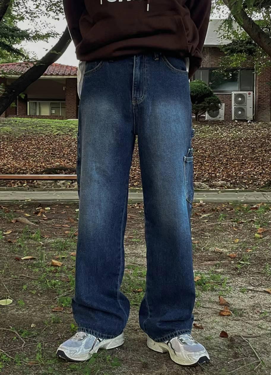 【JA】韓國🇰🇷水洗刷色 側口袋 工裝休閒板 Baggy jeans寬牛仔褲