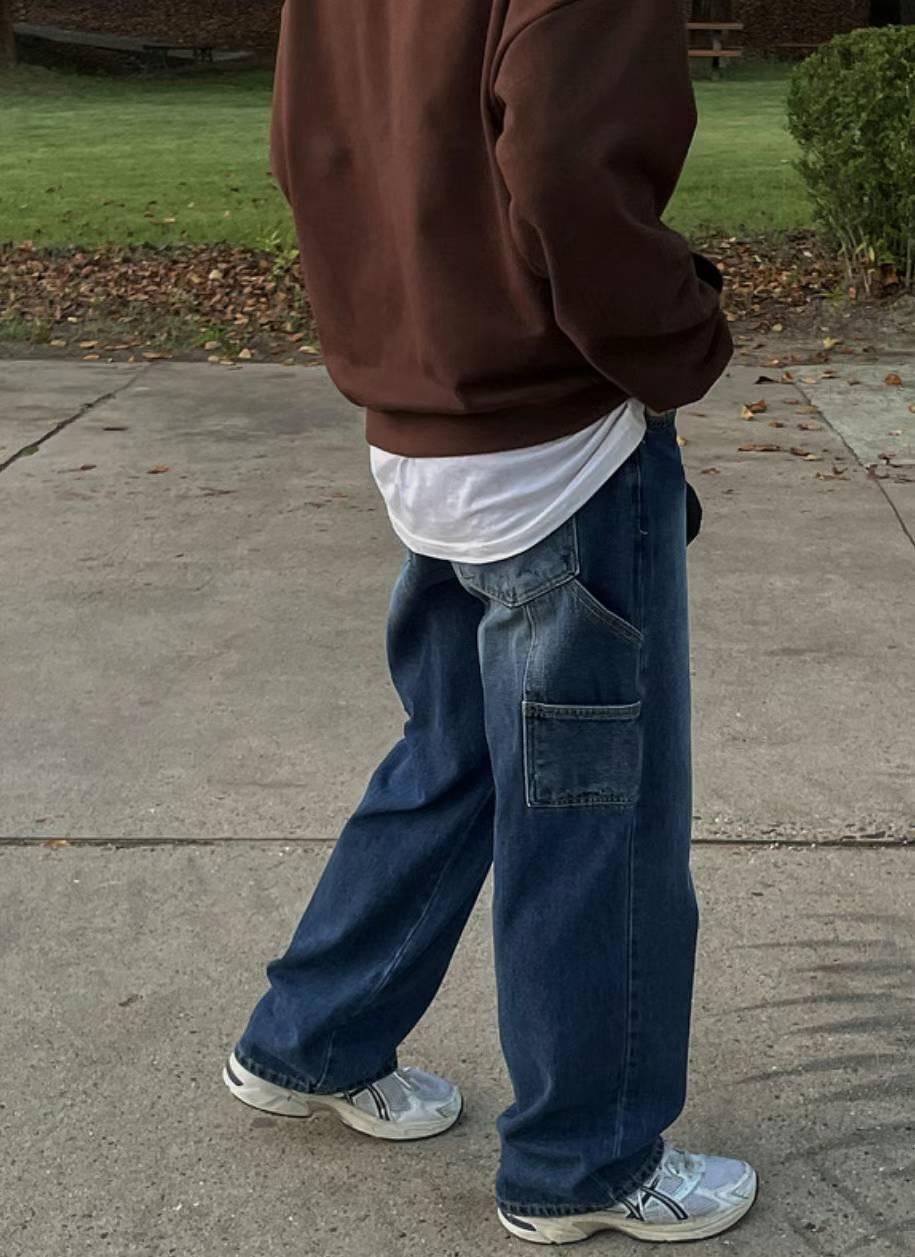 【JA】韓國🇰🇷水洗刷色 側口袋 工裝休閒板 Baggy jeans寬牛仔褲