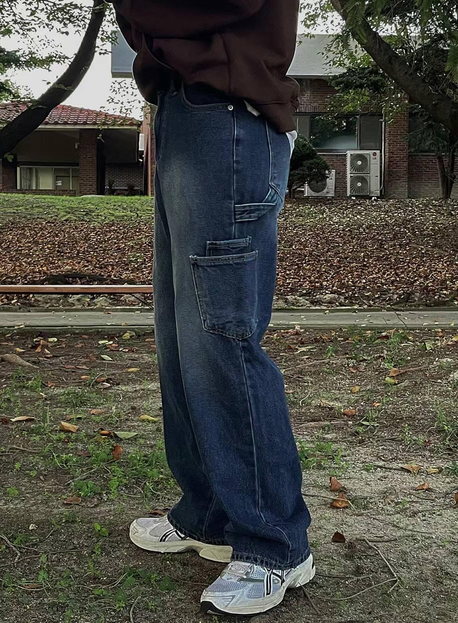 【JA】韓國🇰🇷水洗刷色 側口袋 工裝休閒板 Baggy jeans寬牛仔褲
