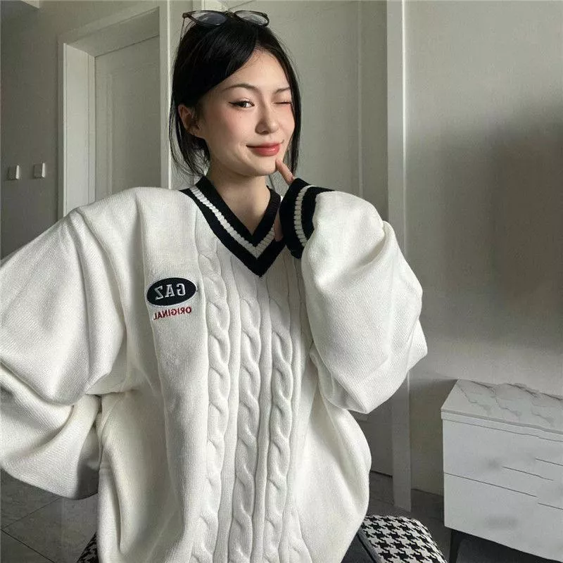 【JA】日系 學院風 刺繡 針織 寬版上衣