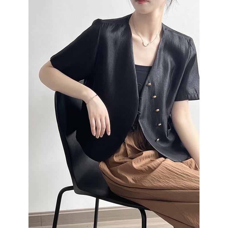 DANDT氣質V領西裝外套女2023夏季新款小眾百搭設計感上衣 80825(23 JUN Ian) 歐美服飾