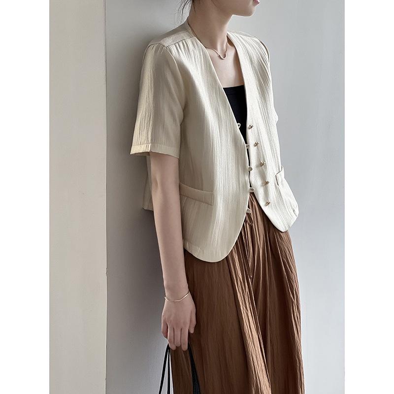 DANDT氣質V領西裝外套女2023夏季新款小眾百搭設計感上衣 80825(23 JUN Ian) 歐美服飾