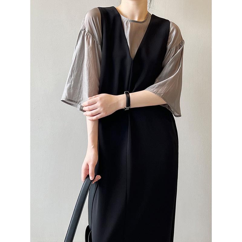 DANDT  連衣裙套裝女2023夏季新款襯衫上衣無袖背心長裙兩件套8018(23 JUN Ian) 歐美服飾