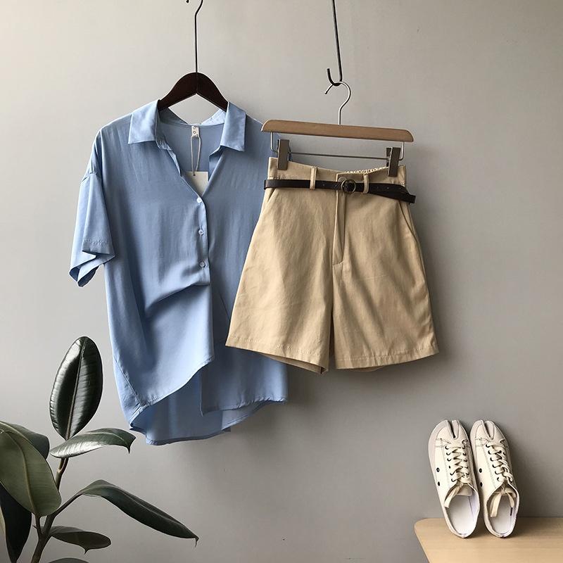 DANDT 2023夏新款高腰短褲女韓版鬆緊腰寬鬆闊腿休閒褲送腰帶8009(23 JUN Ian) 歐美服飾