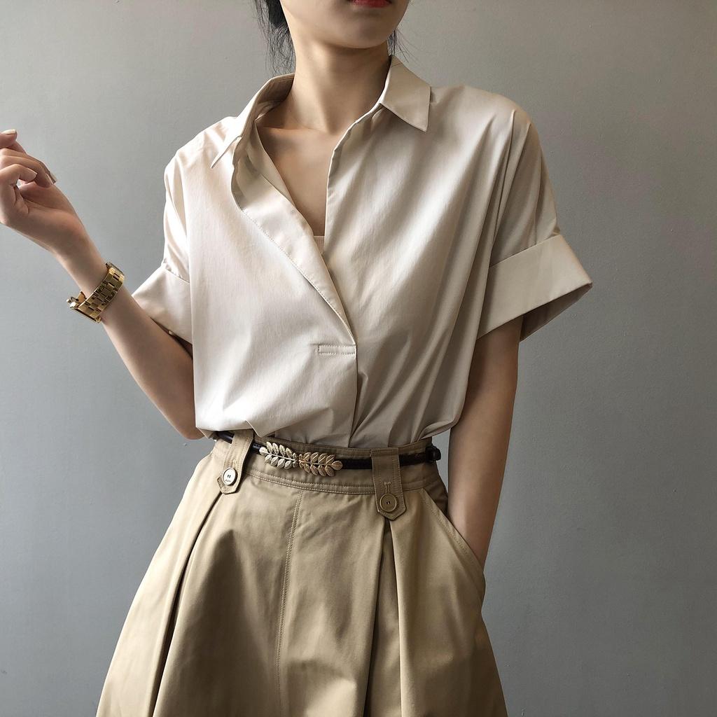 DANDT 韓版短袖襯衫女2023夏季新款氣質寬松套頭設計感襯衣女80228(23 JUN Ian) 歐美服飾