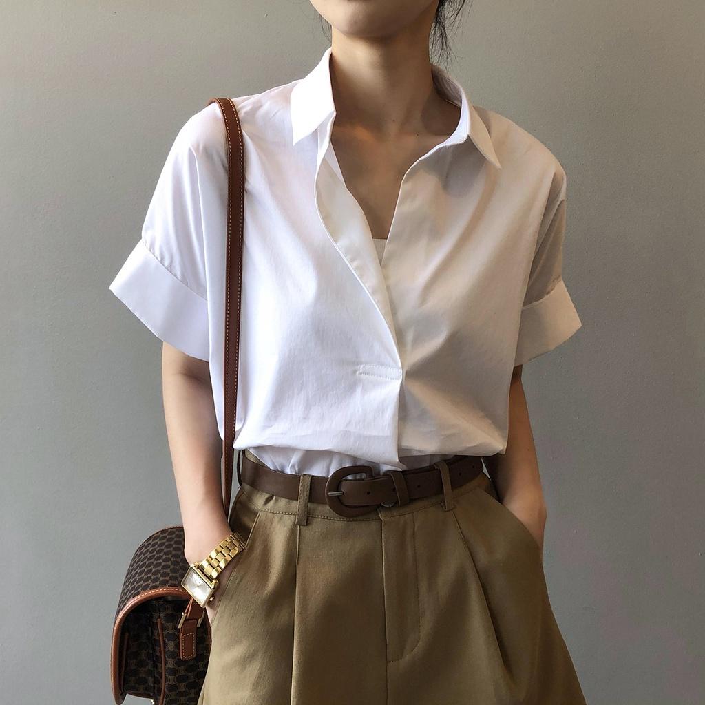 DANDT 韓版短袖襯衫女2023夏季新款氣質寬松套頭設計感襯衣女80228(23 JUN Ian) 歐美服飾