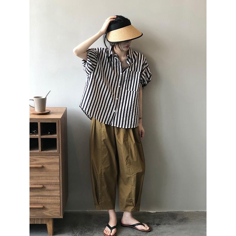 DANDT  法式條紋襯衣女2023夏季新款短袖襯衫寬鬆小眾復古上衣9069(23 JUN Ian) 歐美服飾