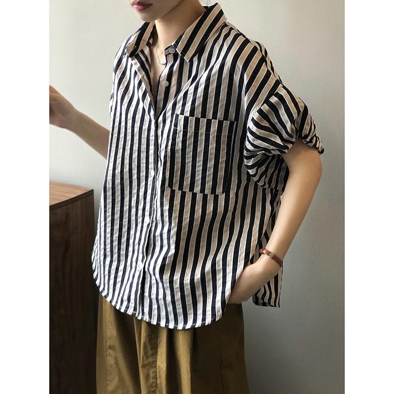 DANDT  法式條紋襯衣女2023夏季新款短袖襯衫寬鬆小眾復古上衣9069(23 JUN Ian) 歐美服飾