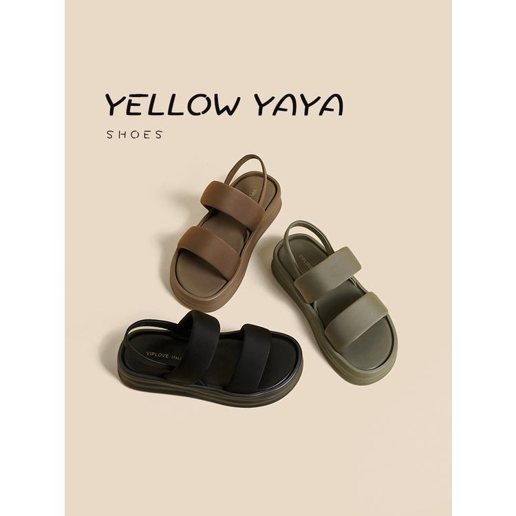 DANDT 軟底厚底涼鞋女夏外穿2023新款一字帶簡約百搭休閑運動舒適防滑(23 JUN YEL) 華流女鞋