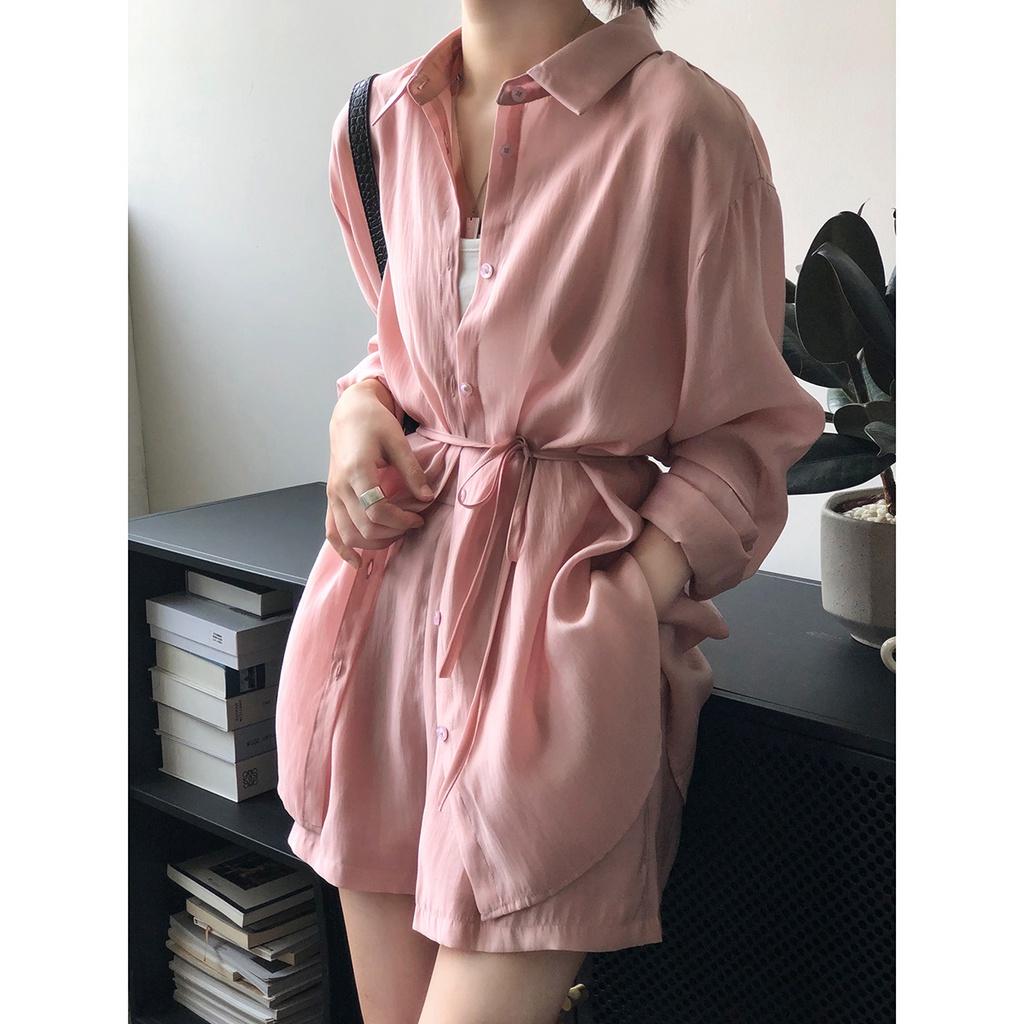 DANDT 垂感透氣防曬衫套裝女2023夏季寬鬆薄款襯衫闊腿短褲女80573(23 JUN Ian) 歐美服飾