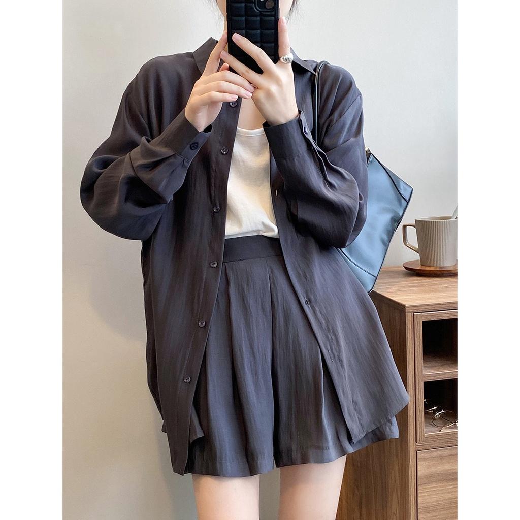 DANDT 垂感透氣防曬衫套裝女2023夏季寬鬆薄款襯衫闊腿短褲女80573(23 JUN Ian) 歐美服飾