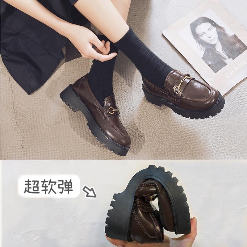 DANDT 厚底樂福鞋女單鞋小皮鞋JK鞋2023春季新款英倫復古金屬扣學生軟底(23 JUN YEL) 華流女鞋