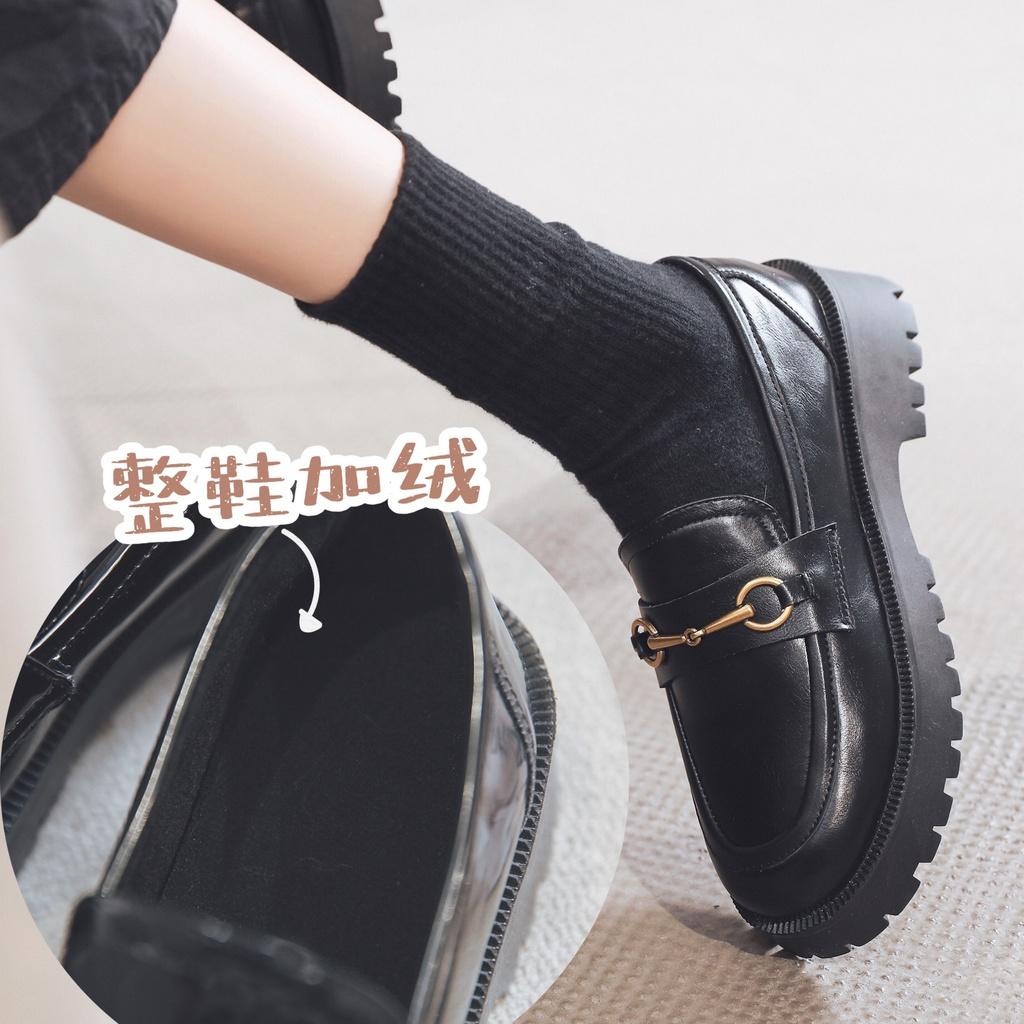 DANDT 厚底樂福鞋女單鞋小皮鞋JK鞋2023春季新款英倫復古金屬扣學生軟底(23 JUN YEL) 華流女鞋