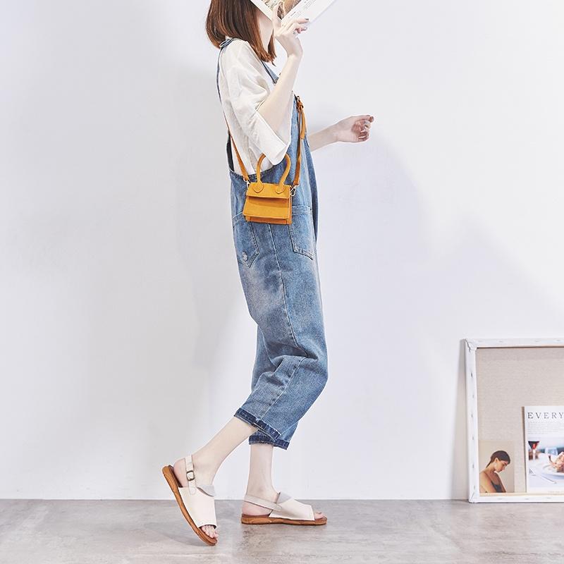 DANDT 真皮平底涼鞋女夏頭層牛皮2023新款魚嘴復古時尚仙女ins柔軟防滑(23 JUN YEL) 華流女鞋