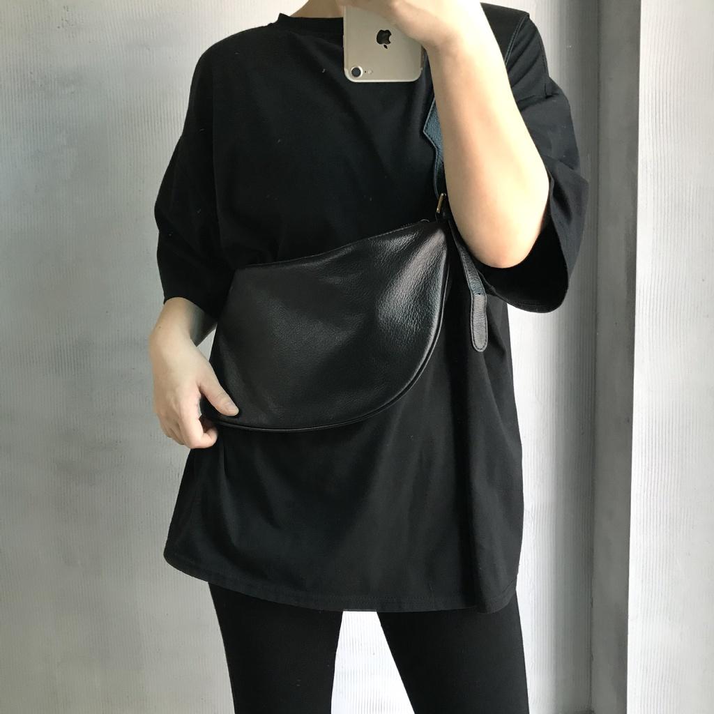 DANDT文藝真皮包真皮女包手工頭層牛皮月亮包月牙包胸包斜挎包(23 JUN CAR)文藝真皮包
